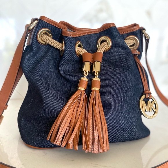 Michael Kors Marina Denim and Leather Bucket Bag - Picture 1 of 12